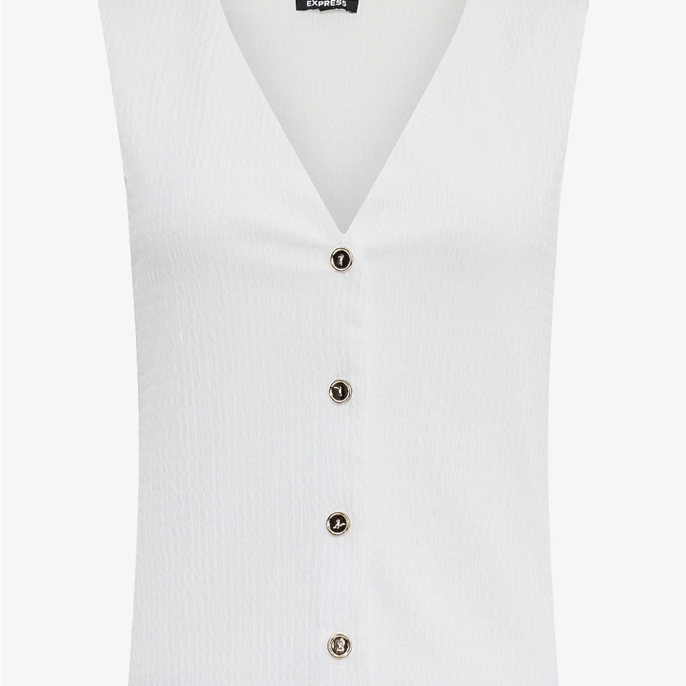 Express Textured V-Neck Gold Button Vest Top